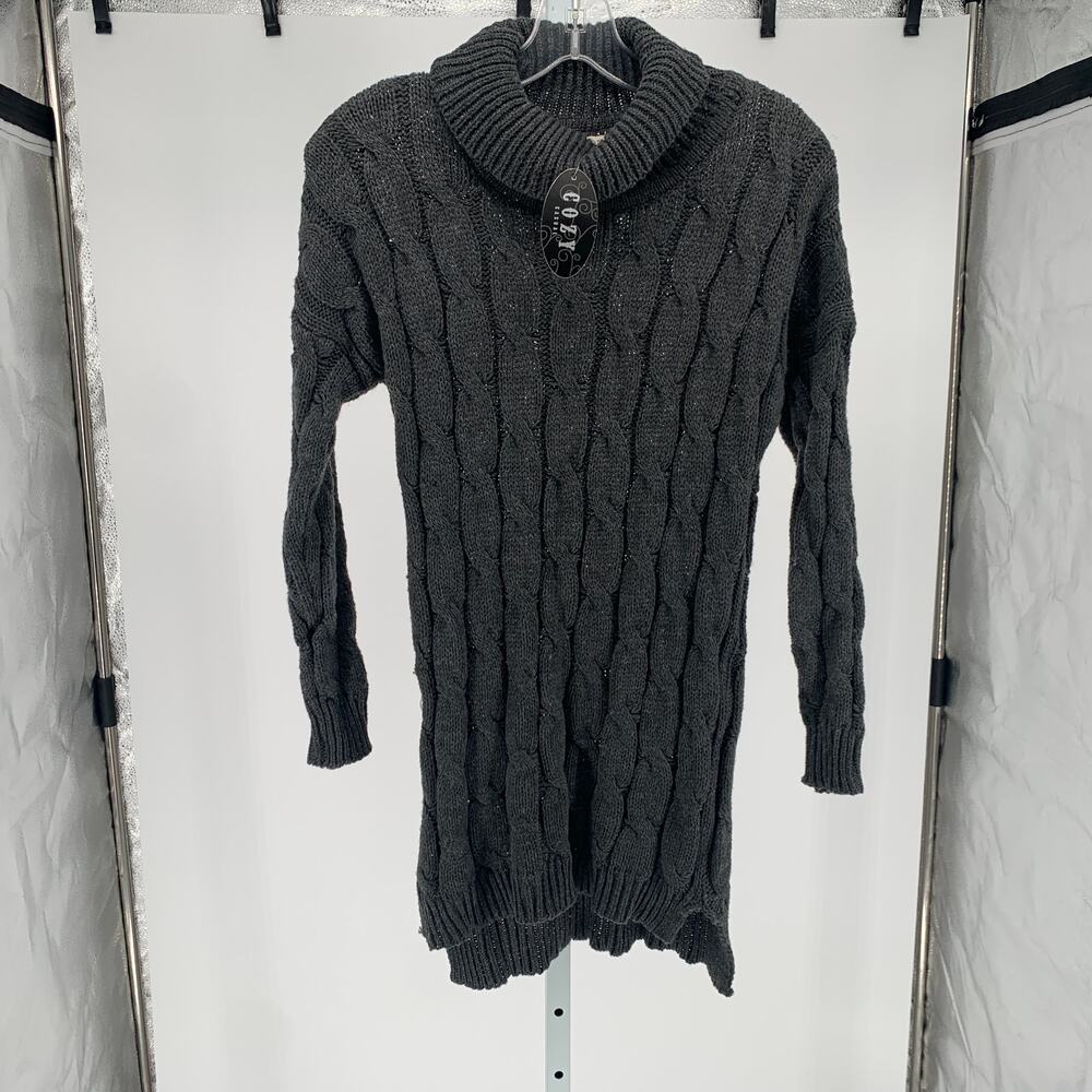 NWT Cozy Casual turtleneck chunky cable knit tunic sweater gray women's size S M